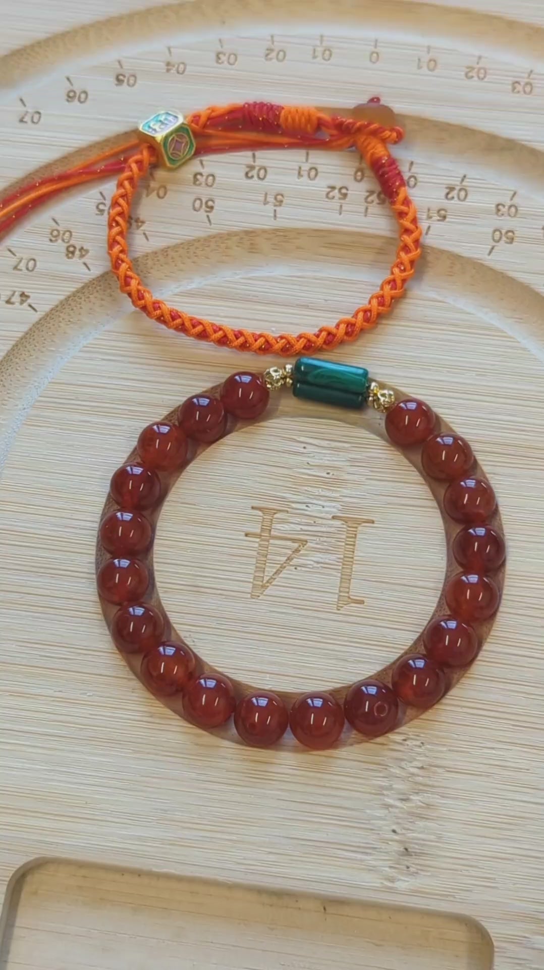 ORIENTAL VIBE | Slight Heat Handcrafted Dragon Scale Bracelet Inlaid with Hexahedron Ornament, Translucent Amber Tail Beads, Adjustable